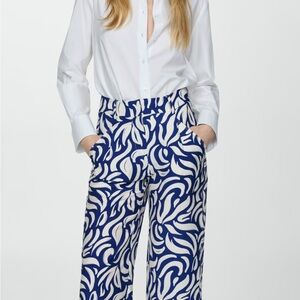 Mango Blue and White Wide Leg Pants size 12 NWT